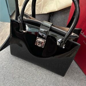 Salvatore Ferragamo Juliette Black Patent Leather Handbag